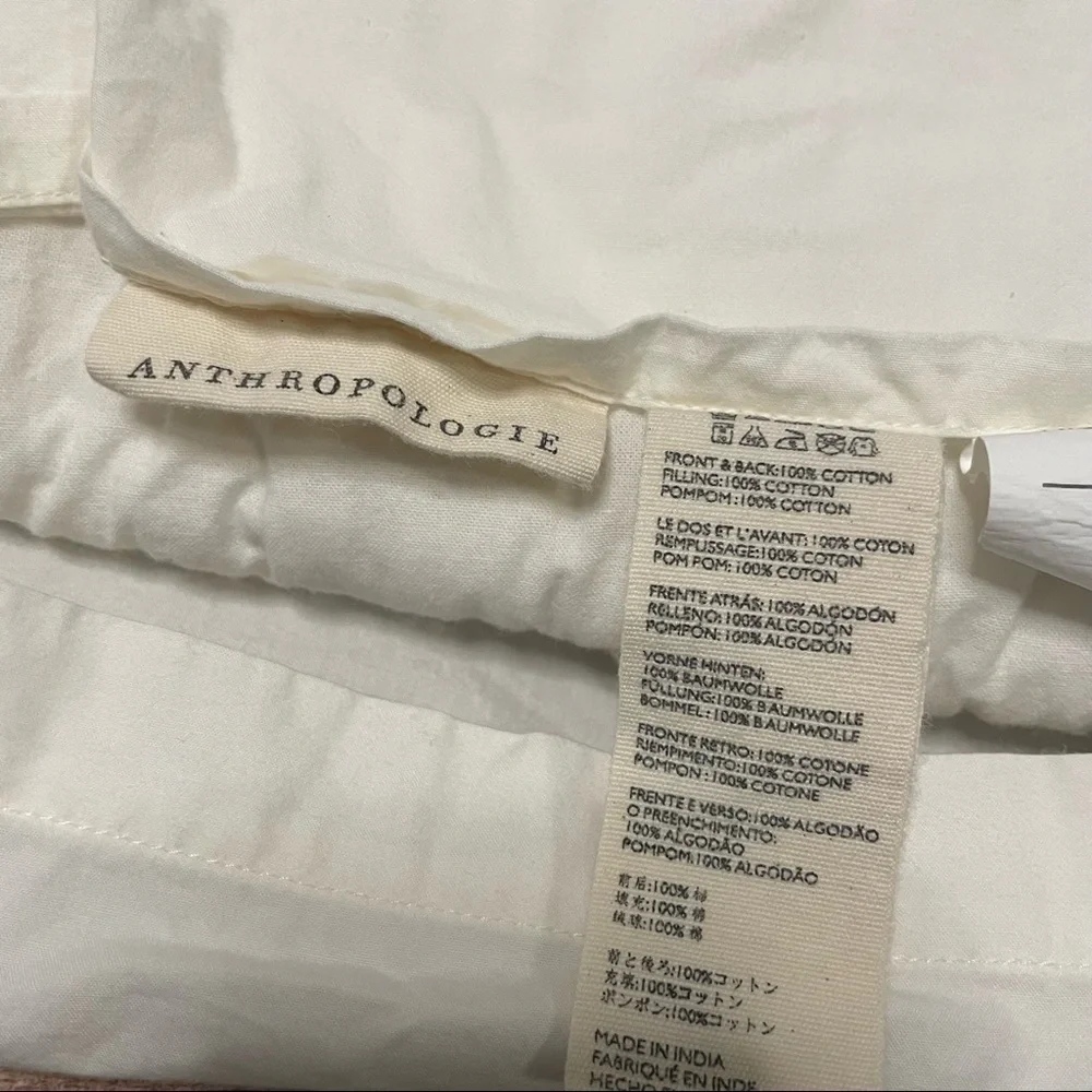 Anthropologie King Size Pom Pom Pillow Sham Cream
